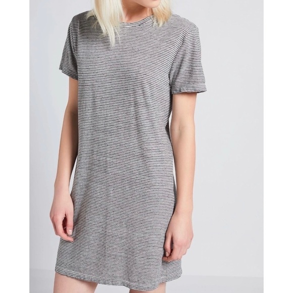 Current/Elliott The Beatnik Cotton Tee Dress in Racer Stripe Gray White L - Picture 2 of 7